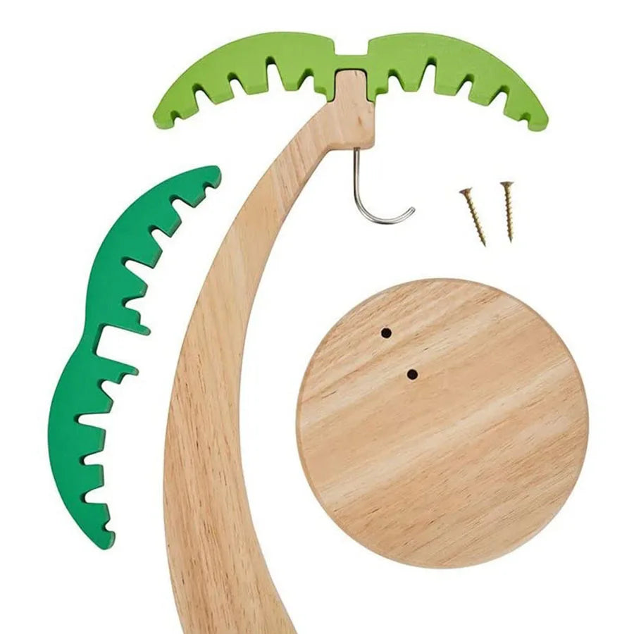 Stylish Wooden Banana Rack with Leaf Design - Vertical Fruit Storage and Kitchen Decor with Hook
