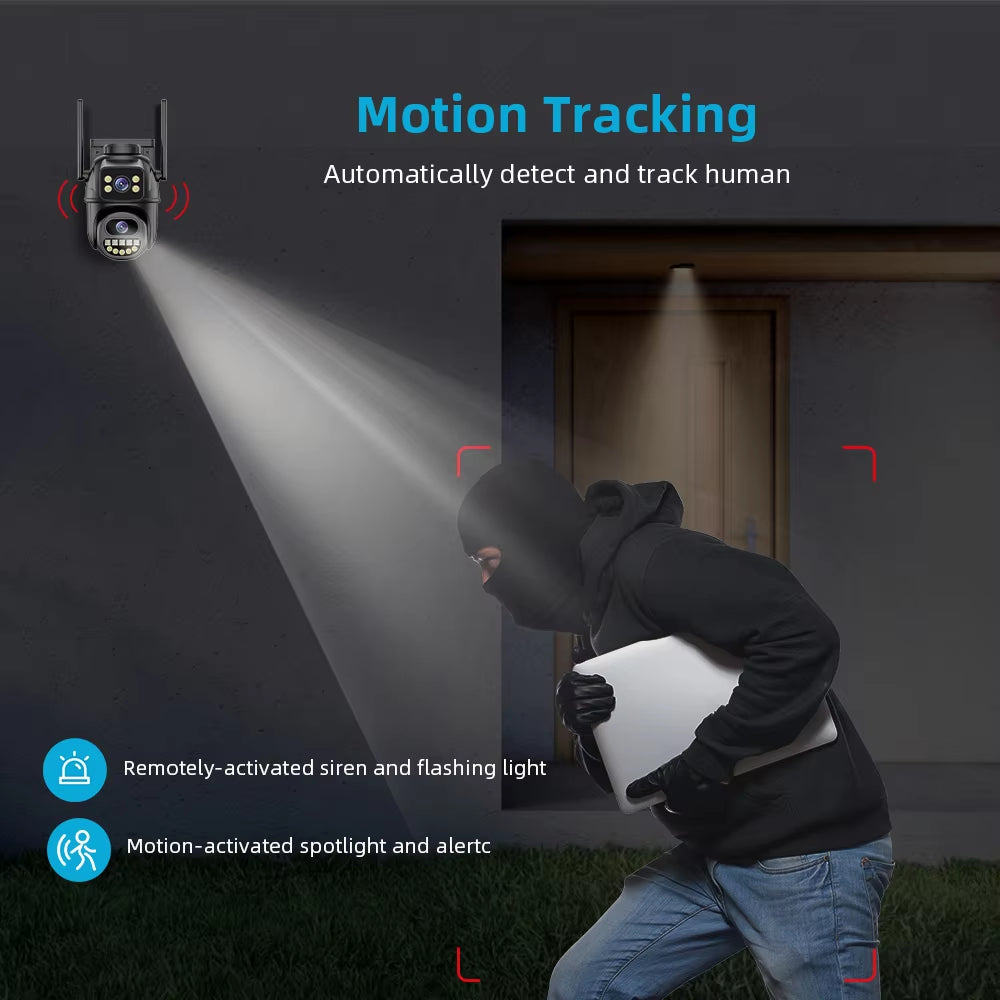 Experience Unmatched Clarity with the 4K 8MP HD Wifi PTZ Camera - Dual Lens, AI Auto Tracking, and Two-Way Audio for Ultimate Outdoor Surveillance