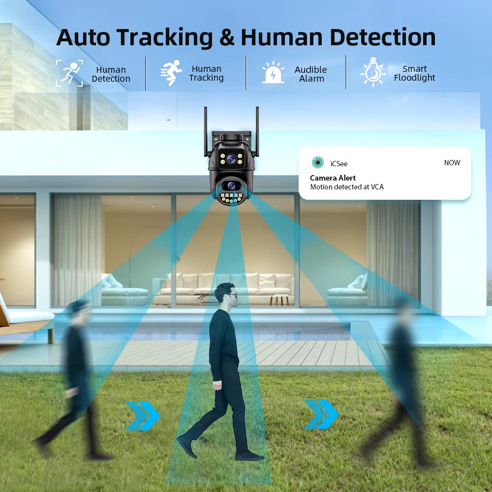 Experience Unmatched Clarity with the 4K 8MP HD Wifi PTZ Camera - Dual Lens, AI Auto Tracking, and Two-Way Audio for Ultimate Outdoor Surveillance