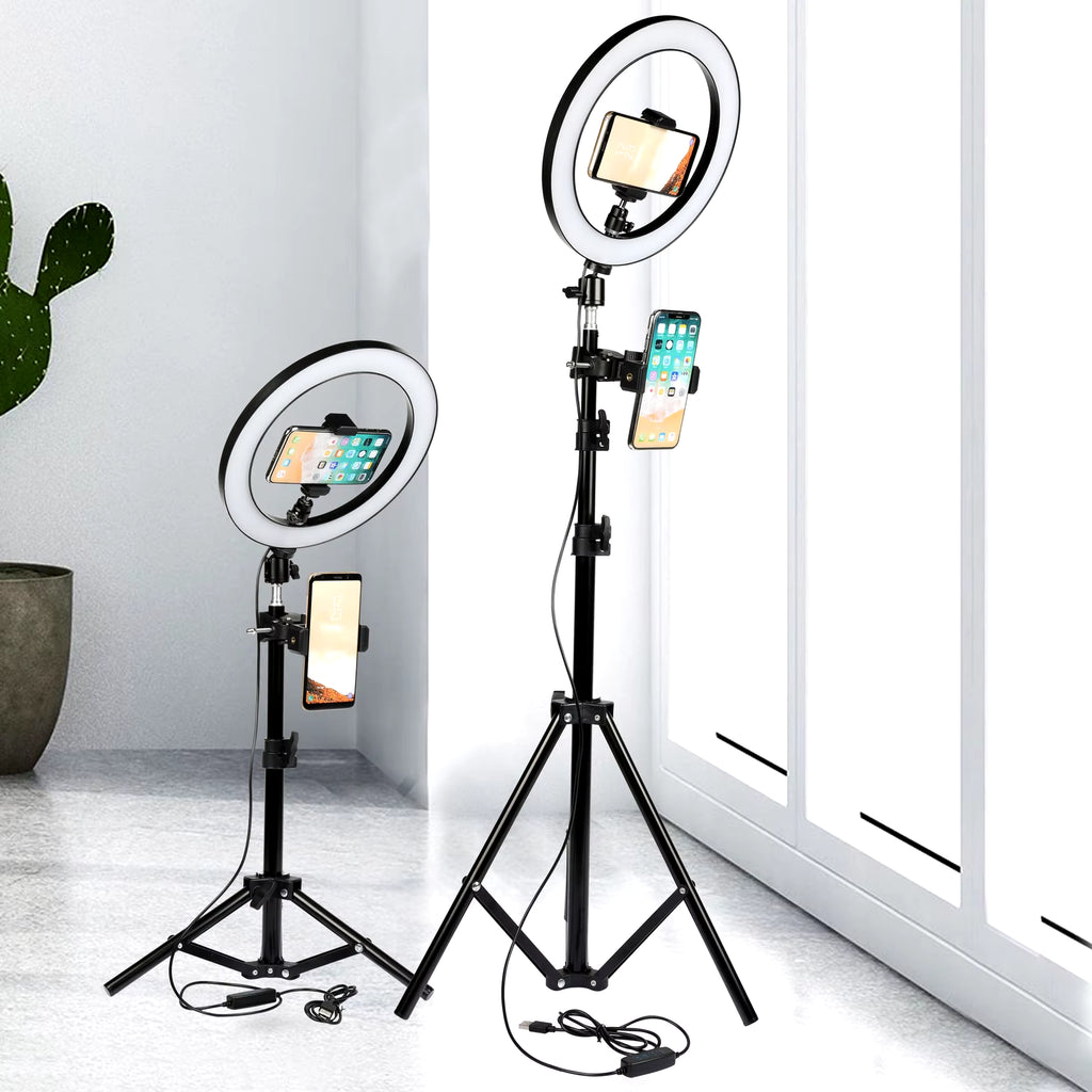 Illuminate Your Beauty: 26CM Dimmable LED Selfie Ring Light with Multi-Function Cell Phone Holder for Perfect Makeup and Live Streaming